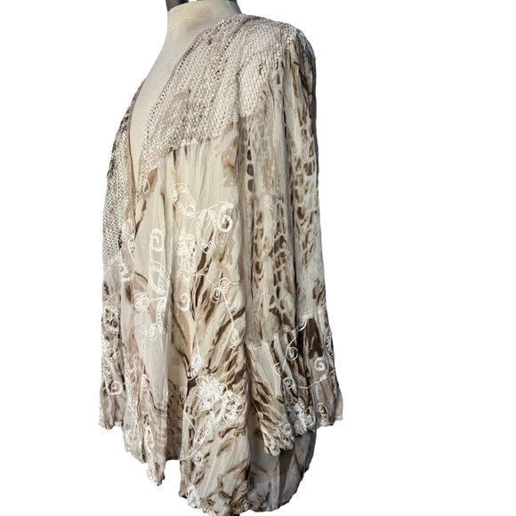 Travelers collection by Chicos 3/US-L16-18 Cardigan Open Front Brown Cream Embro - Picture 2 of 12